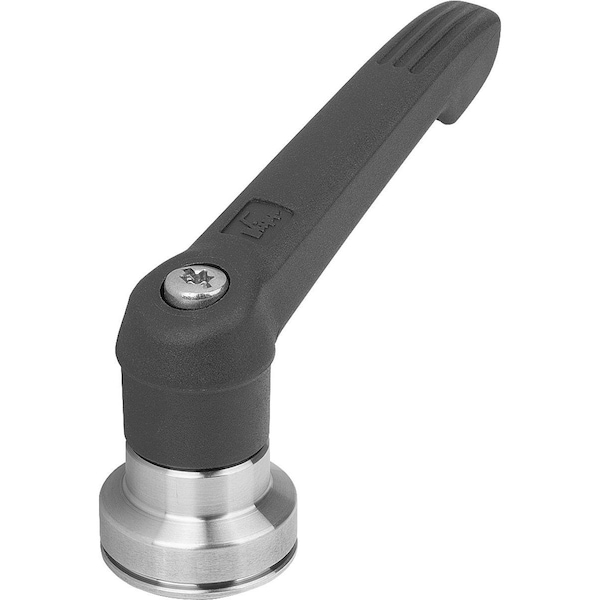 Adjustable Handle W Clamp Force Intensif Size:5, M12, Plastic Black Ral7021, Comp:Stainless Steel